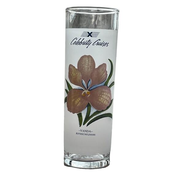 Celebrity Cruises Frosted Bar Glass Highball Cocktail Drink Recipes Vanda Flower - Picture 1 of 6